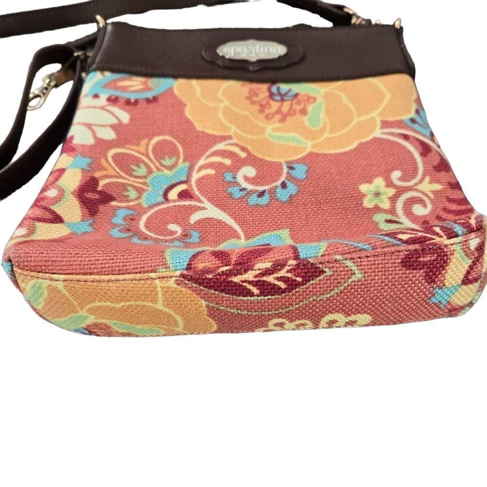Spartina 449 Leather and Linen Floral Crossbody Purse Like New - Picture 5 of 8